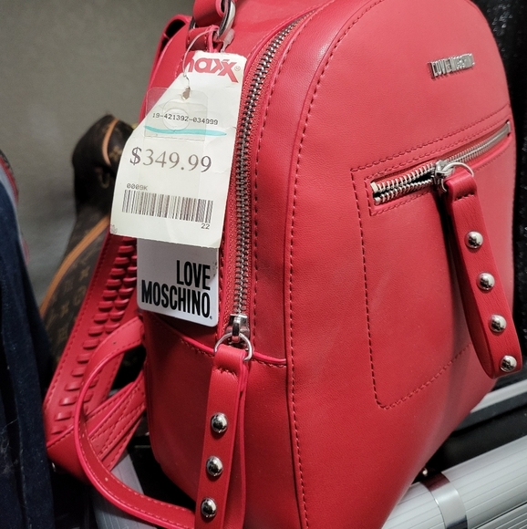 LOVE MOSCHINO Women's Red Chain Stitched Backpack Purse - Picture 4 of 4